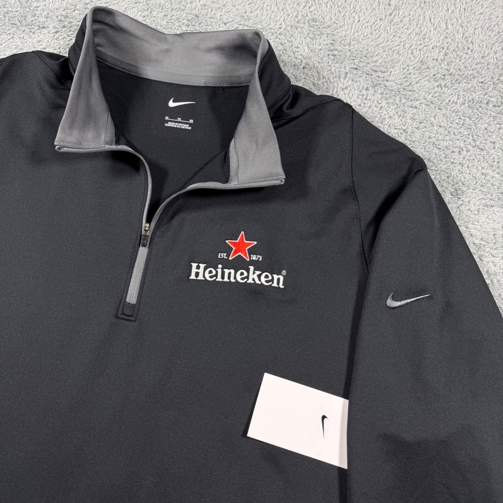 NWT Nike Golf Pullover Mens XL Black Heineken Embroidered 1/4 Zip Performance